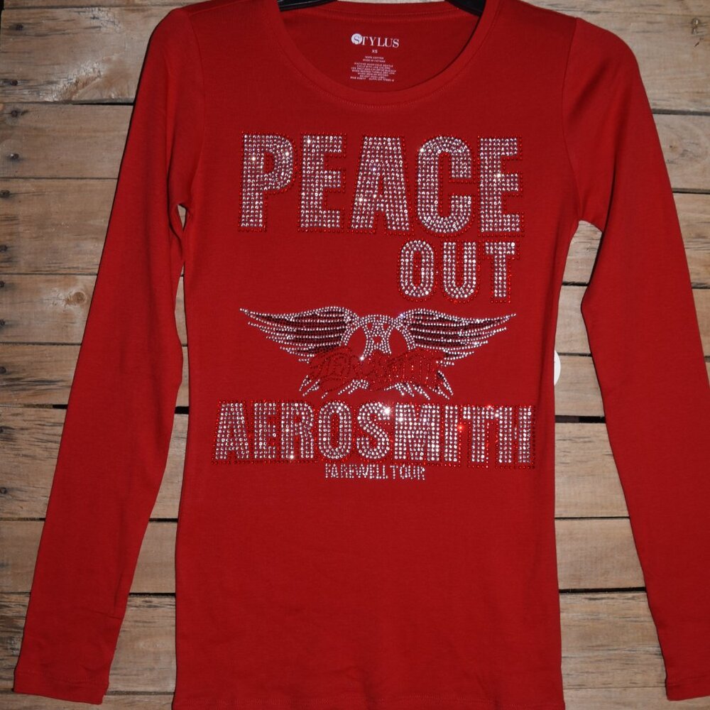Aerosmith red Rhinestone bling long sleeve shirt XS,S,M,L,XL,XXL,1X,2X… - Picture 7 of 7